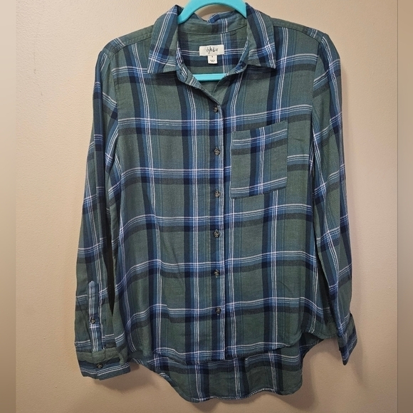 NWT Style And Co Plaid Shirt Women's Size S Perfect Shirt NW Pale Sage - Picture 1 of 5